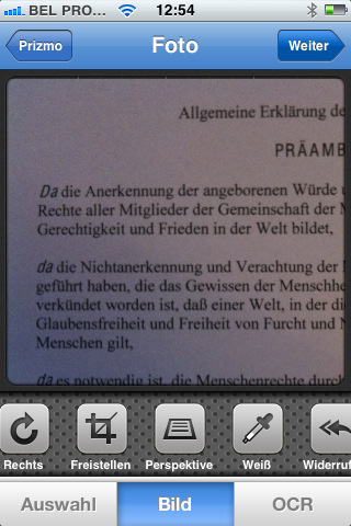Prizmo für iOS - fotografierter Text mit Bildbearbeitungsfunktionen