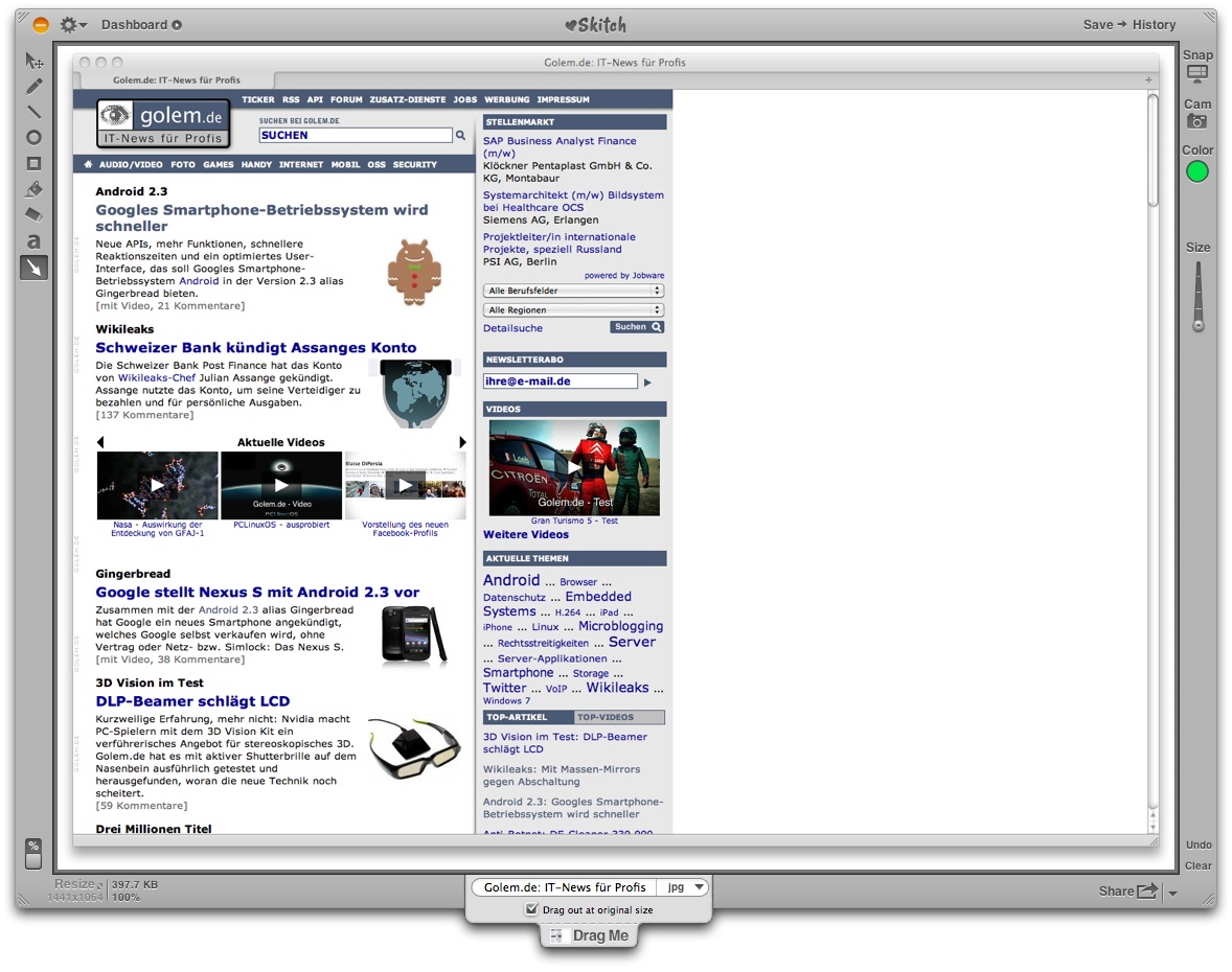 Skitch - Hauptfenster