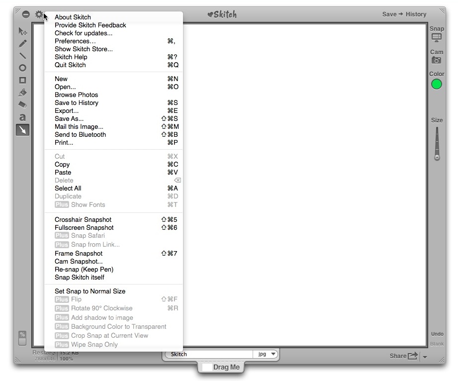 Skitch - Menü