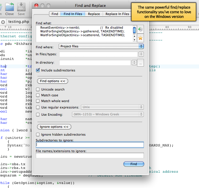 Ultraedit für Mac OS X - Suchen und Ersetzen