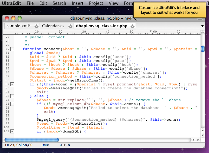 Ultraedit für Mac OS X - Benutzeroberfläche