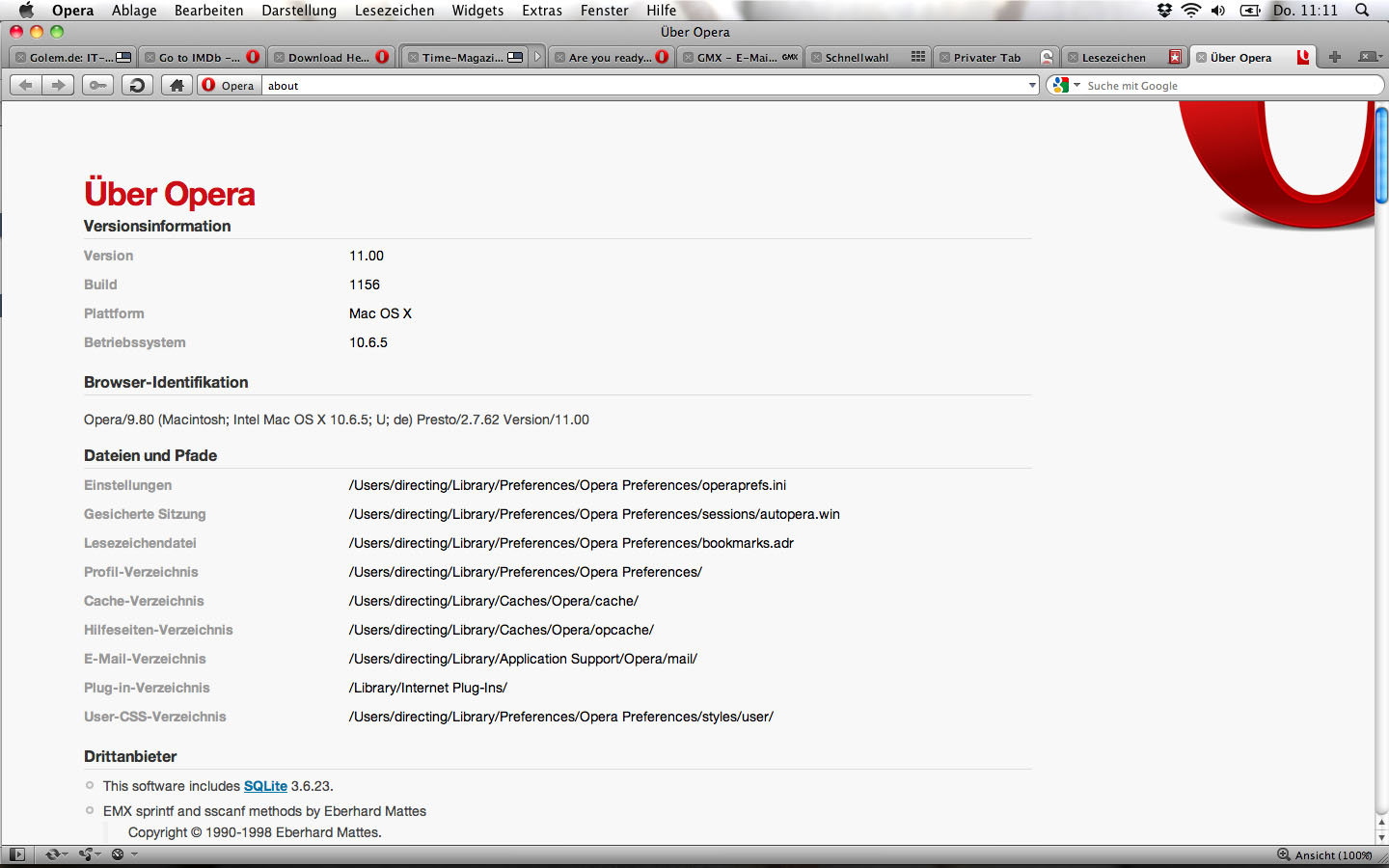 Opera 11 - About-Dialog