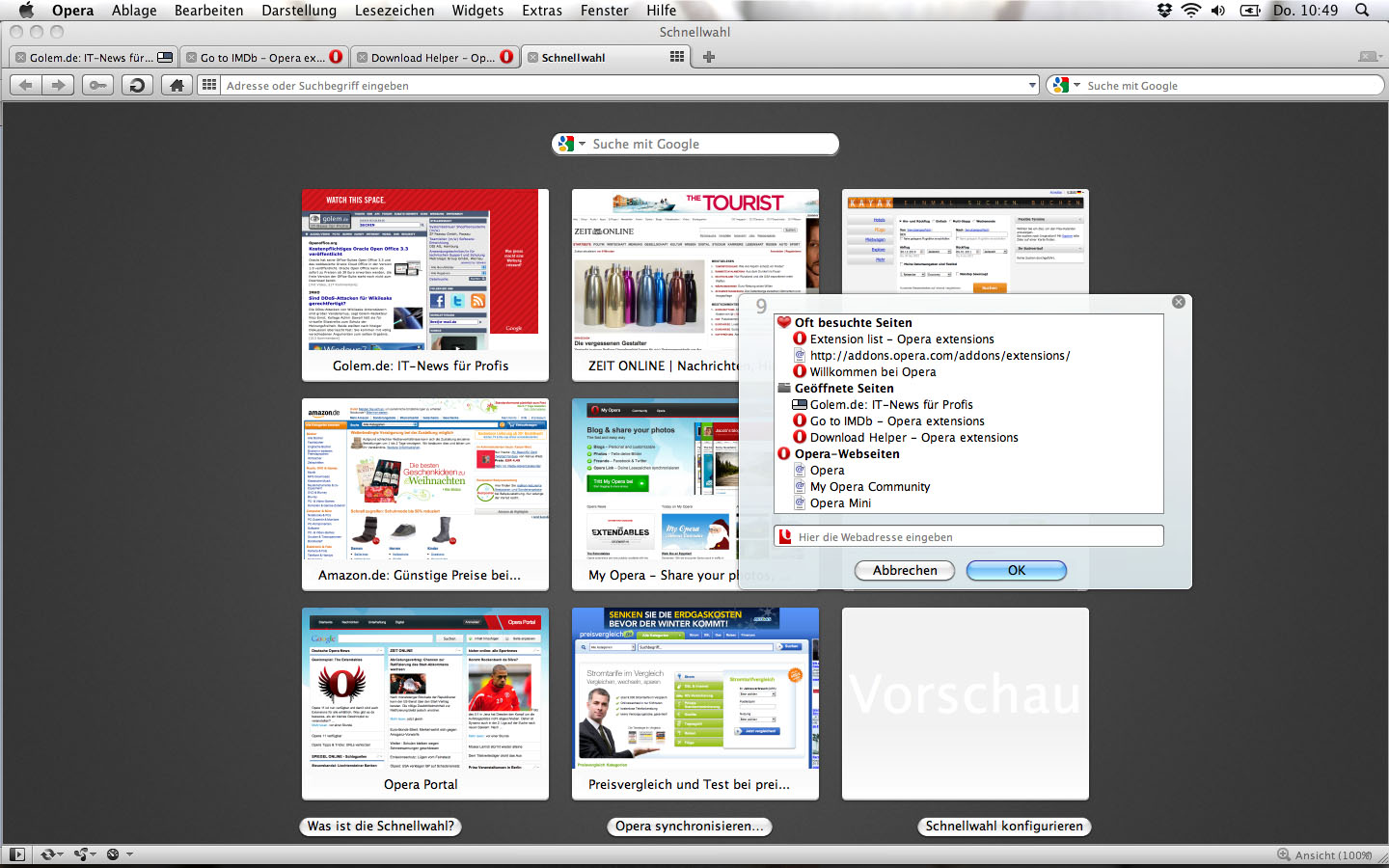 Schnellwahl von Opera 11
