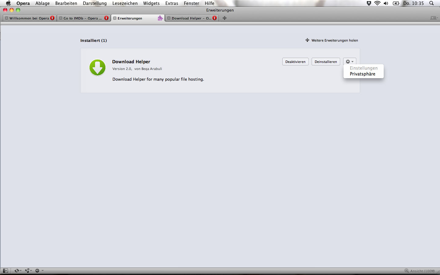 Opera 11 - Erweiterungen installieren
