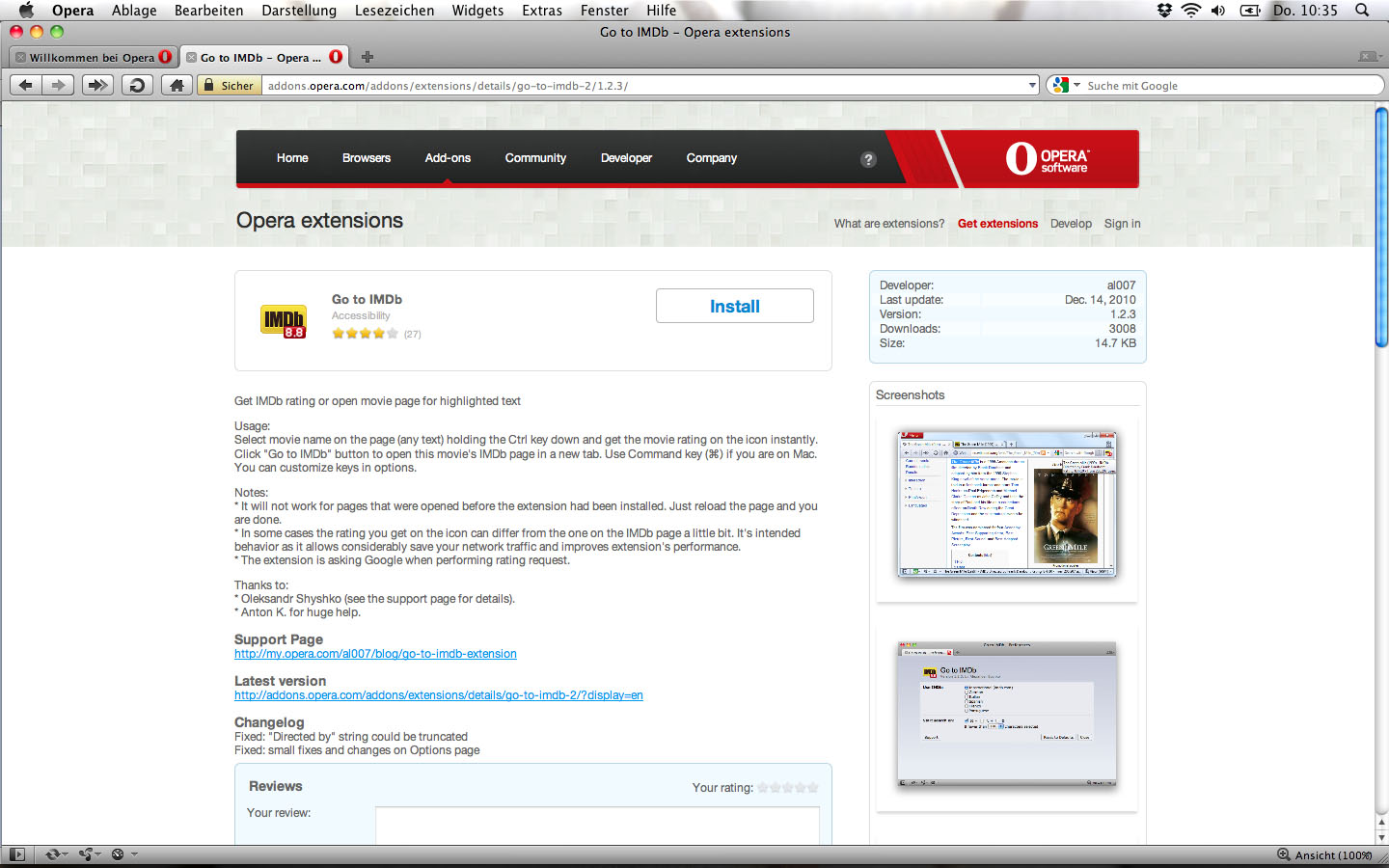 Opera 11 - Erweiterung für die imdb