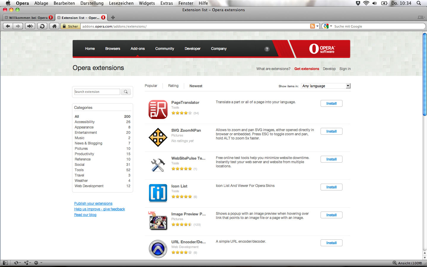 Opera 11 - Erweiterungsübersicht