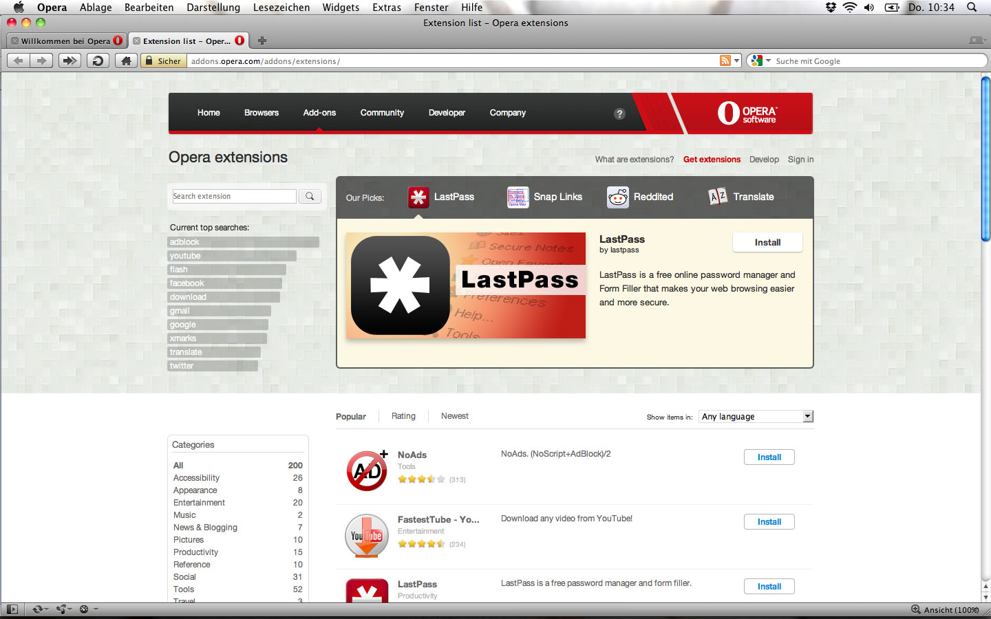 Opera 11 - Erweiterungsübersicht