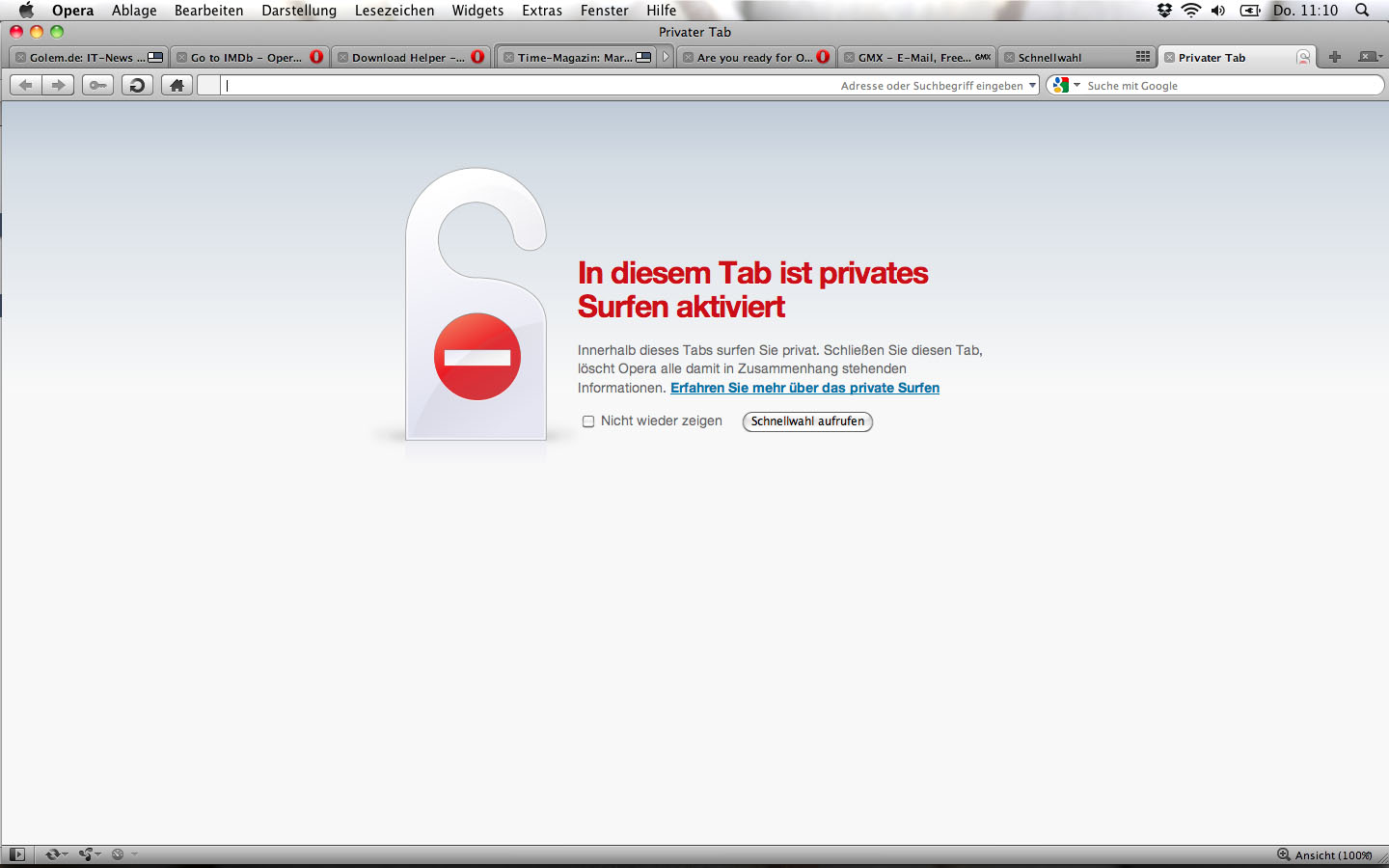 Opera 11 - Privattab