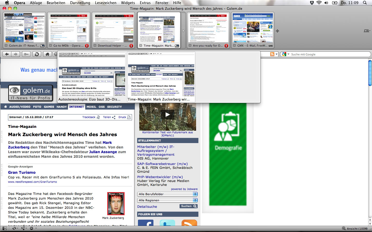 Opera 11 - Tab-Stapel-Funktion mit Tab-Vorschau