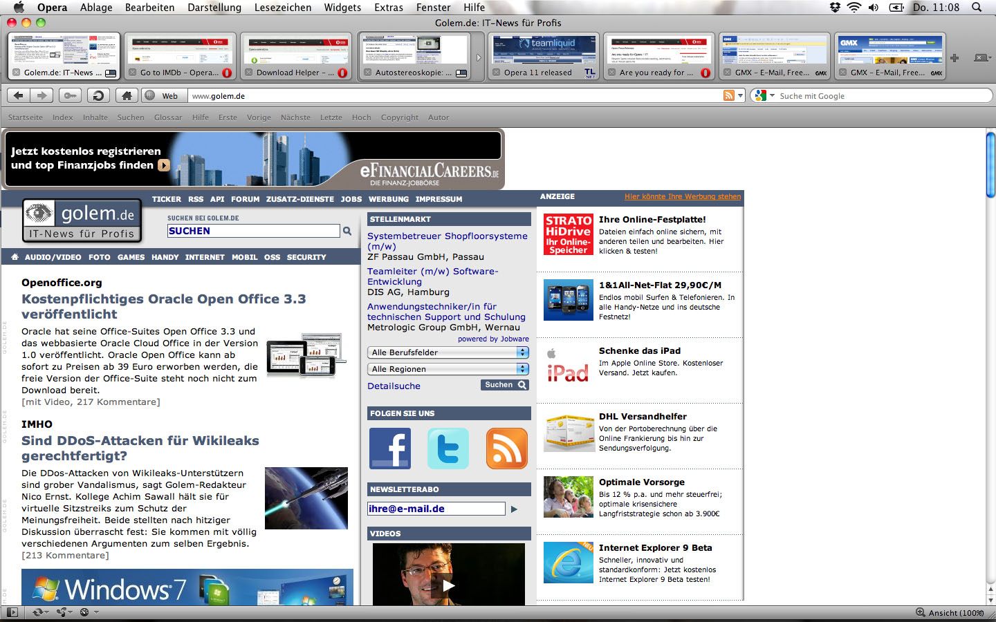 Opera 11 - Vorschau in der Tableiste