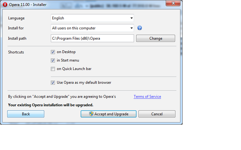Opera 11 - Installationsoptionen