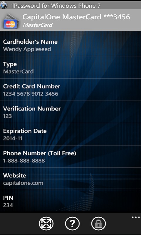 1Password für Windows Phone 7 - einzelner Eintrag