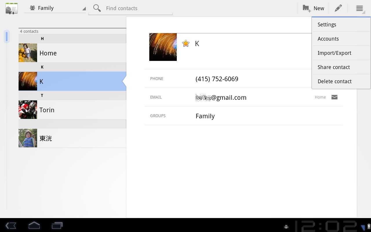Android 3.0: Kontakte