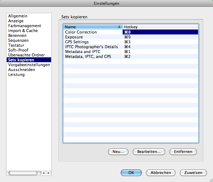 Bibble 5.2  - Sets kopieren