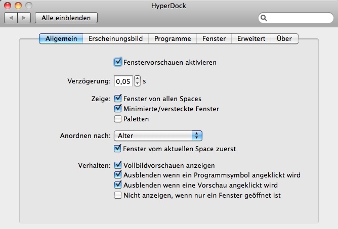 Hyperdock-Optionen