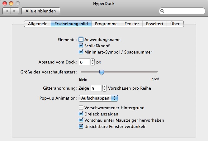 Hyperdock-Optionen