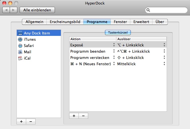 Hyperdock-Optionen
