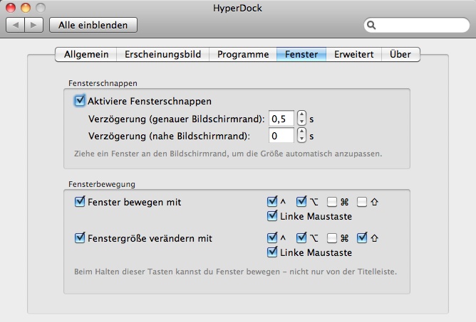 Hyperdock-Optionen