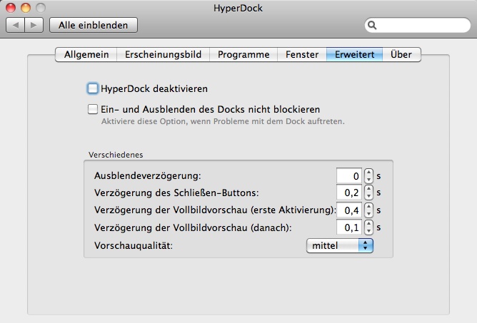 Hyperdock-Optionen