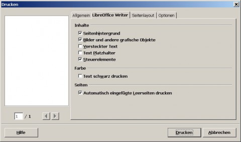 Libreoffice 3.3 - &uuml;berarbeiteter Druckdialog