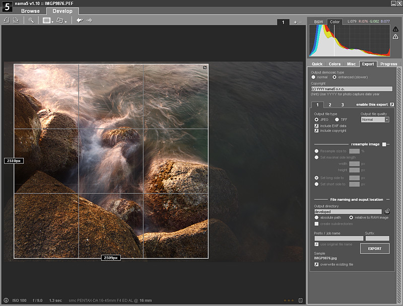 Nama5 RAW Processor - Beschnittfunktion mit Hilfslinien