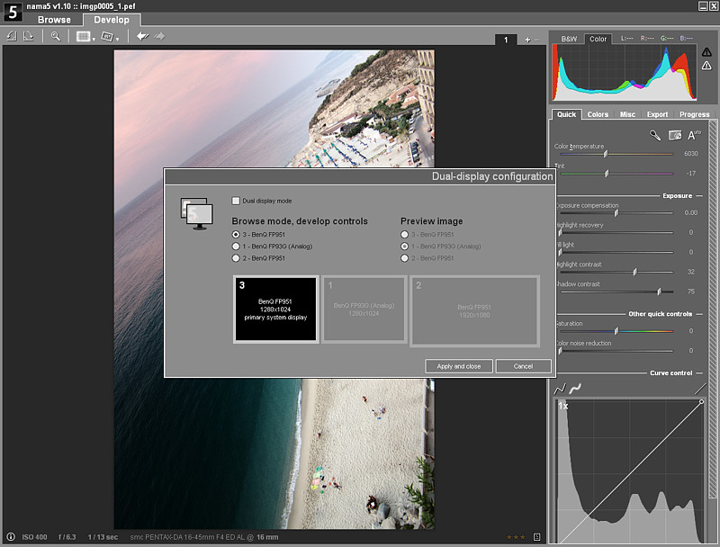 Nama5 RAW Processor - Konfiguration  Mehrbildschirmbetrieb