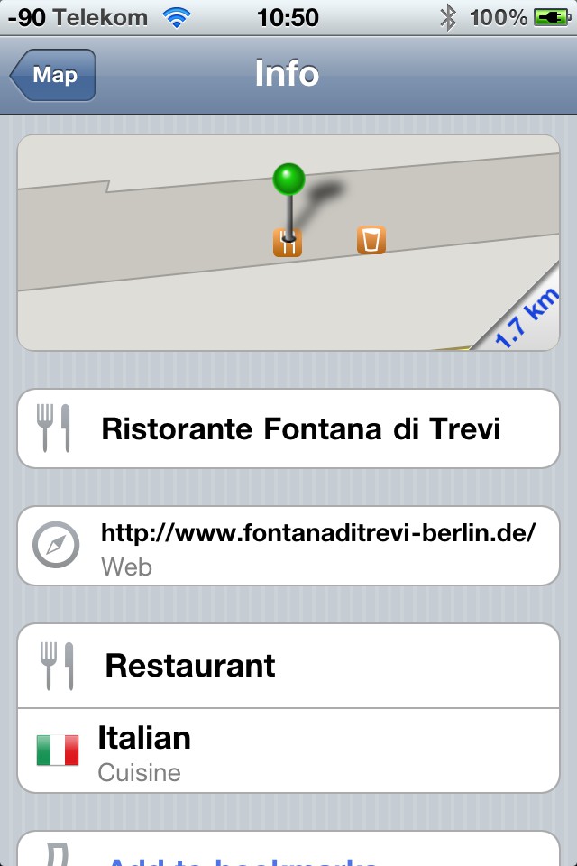 Hier etwa, welche Küche das Restaurant anbietet.