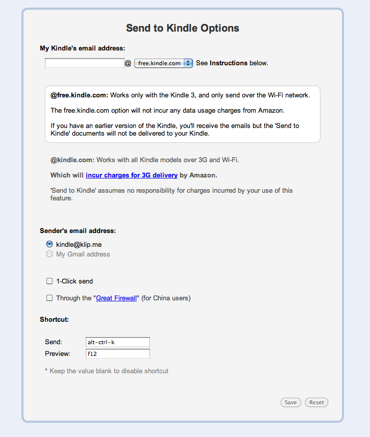 Send to Kindle - Konfiguration