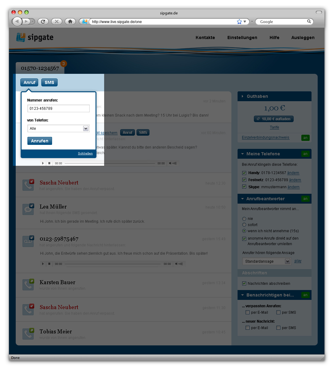 Sipgate One: Click to Dial