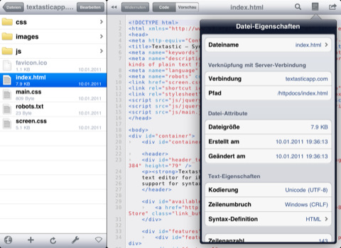 Textastic - Dateieigenschaften