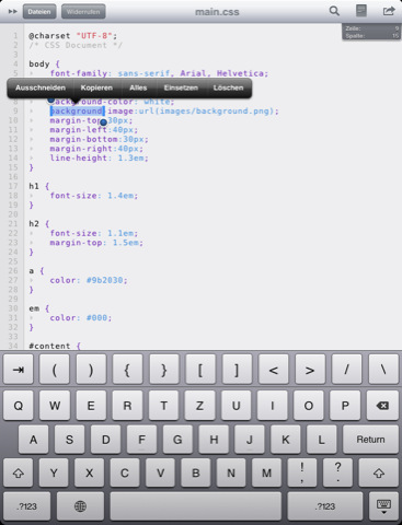 Textastic - Codehervorhebungen und erweiterte iPad-Tastatur