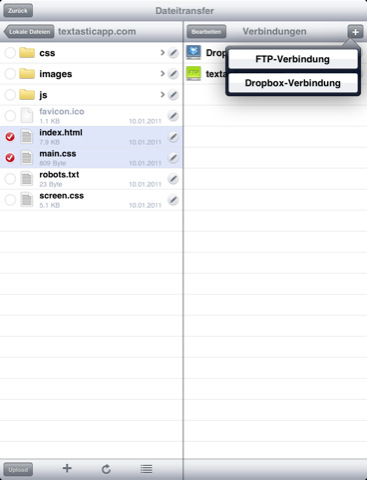 Textastic - FTP- und Dropboxunterstützung