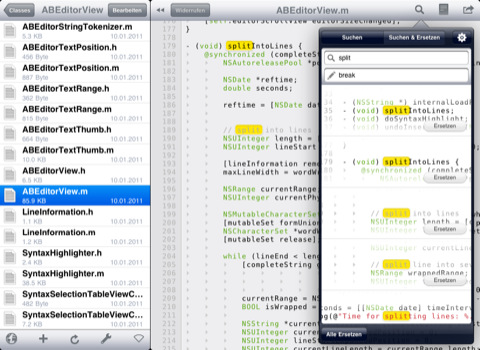 Textastic - Suchen und Ersetzen