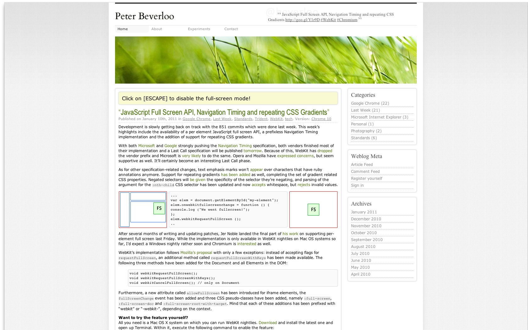 Ein Absatz in Webkits Vollbildansicht
