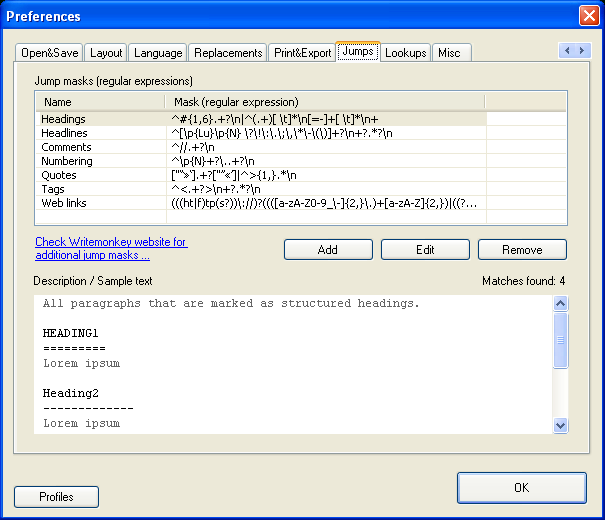Writemonkey 2.0 - Formatierungsvoreinstellungen