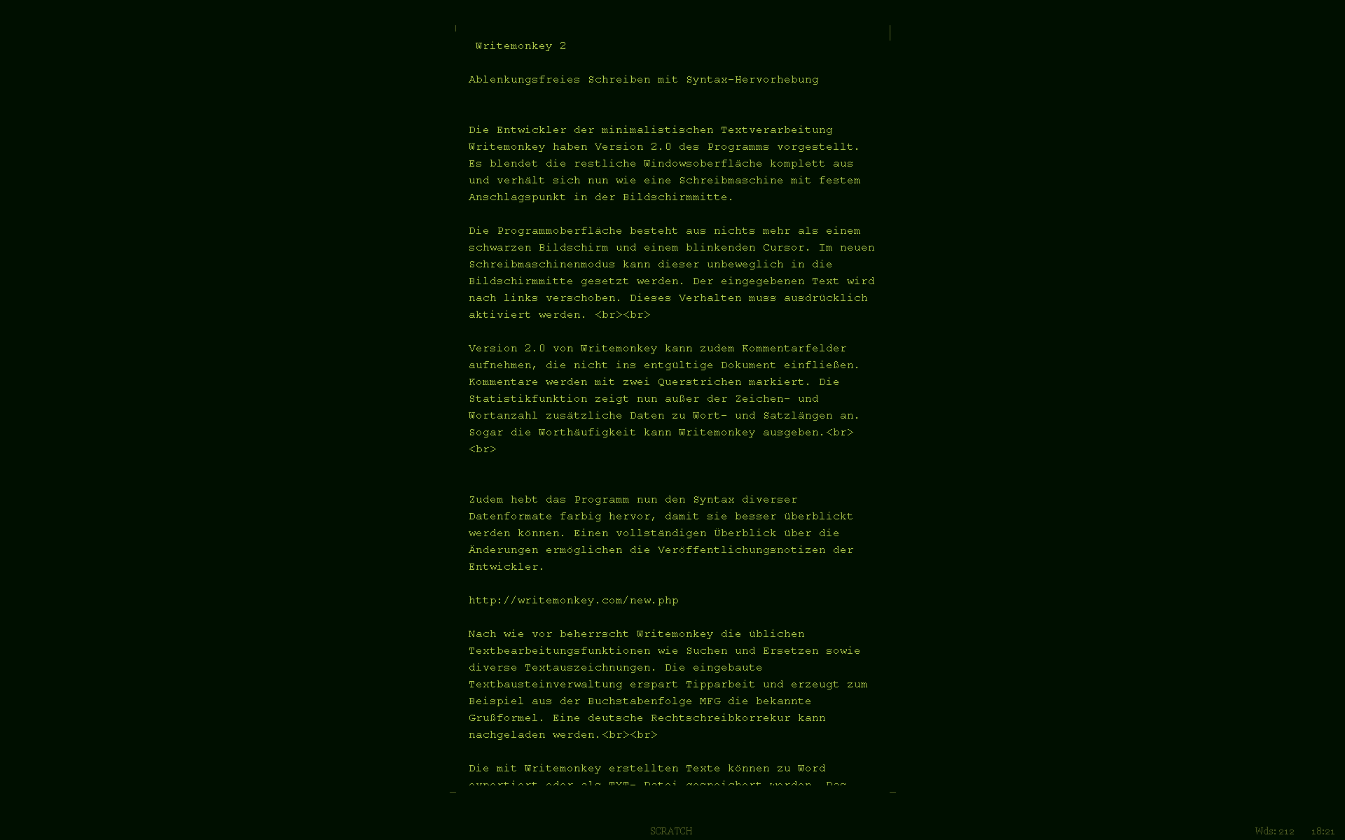 Writemonkey 2.0 - Benutzeroberfläche