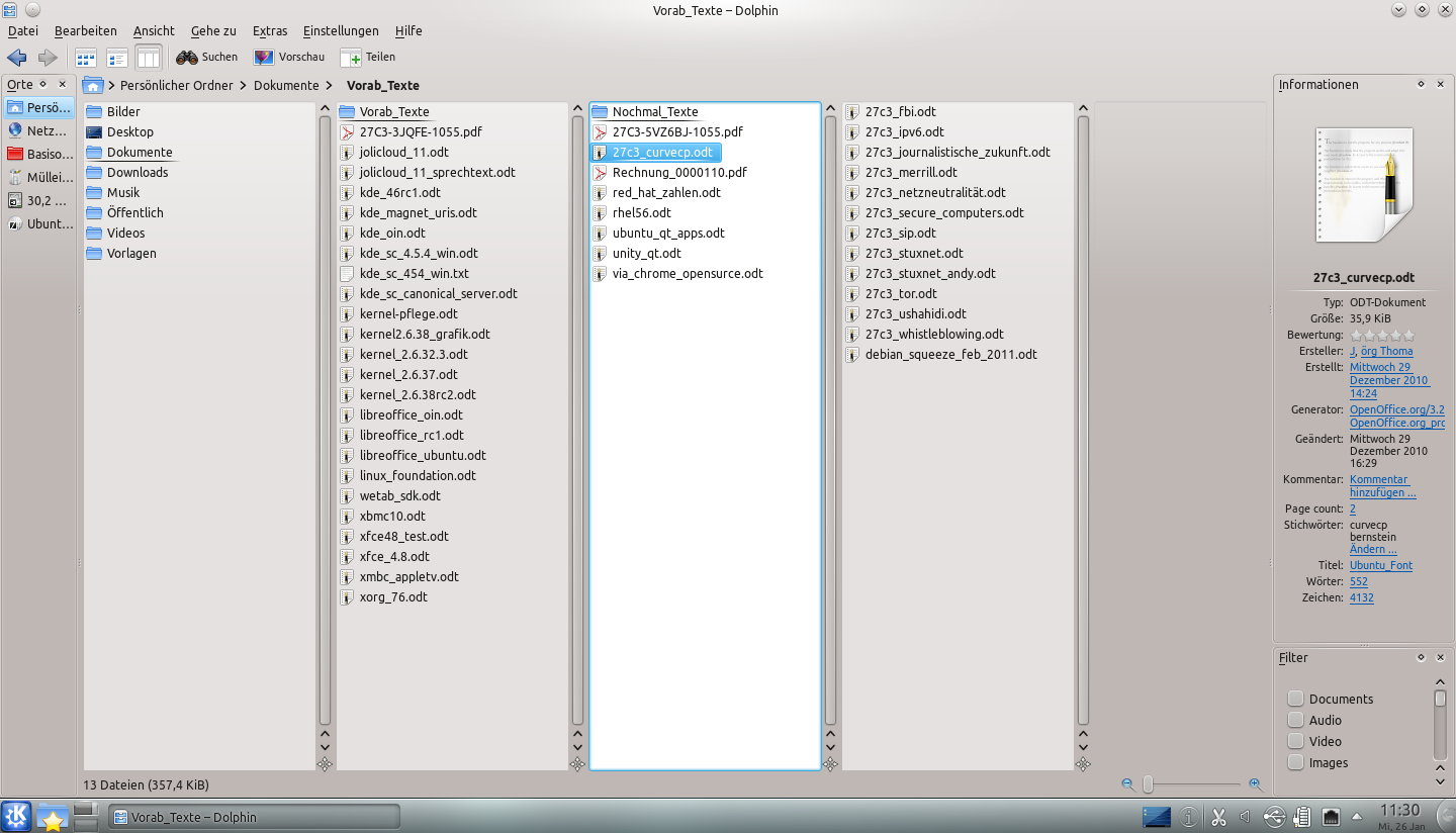 Der Dateimanager Dolphin mit Spaltenansicht und Dateidetails