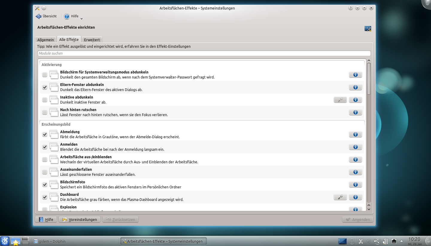 Die Effekte des Compositing-Managers von Kwin