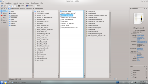 Der Dateimanager Dolphin mit Spaltenansicht und Dateidetails