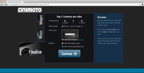 Animoto - Konfiguration der Videoausgabe