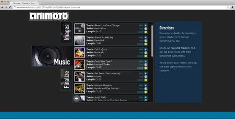 Animoto - Auswahl des Musikmaterials