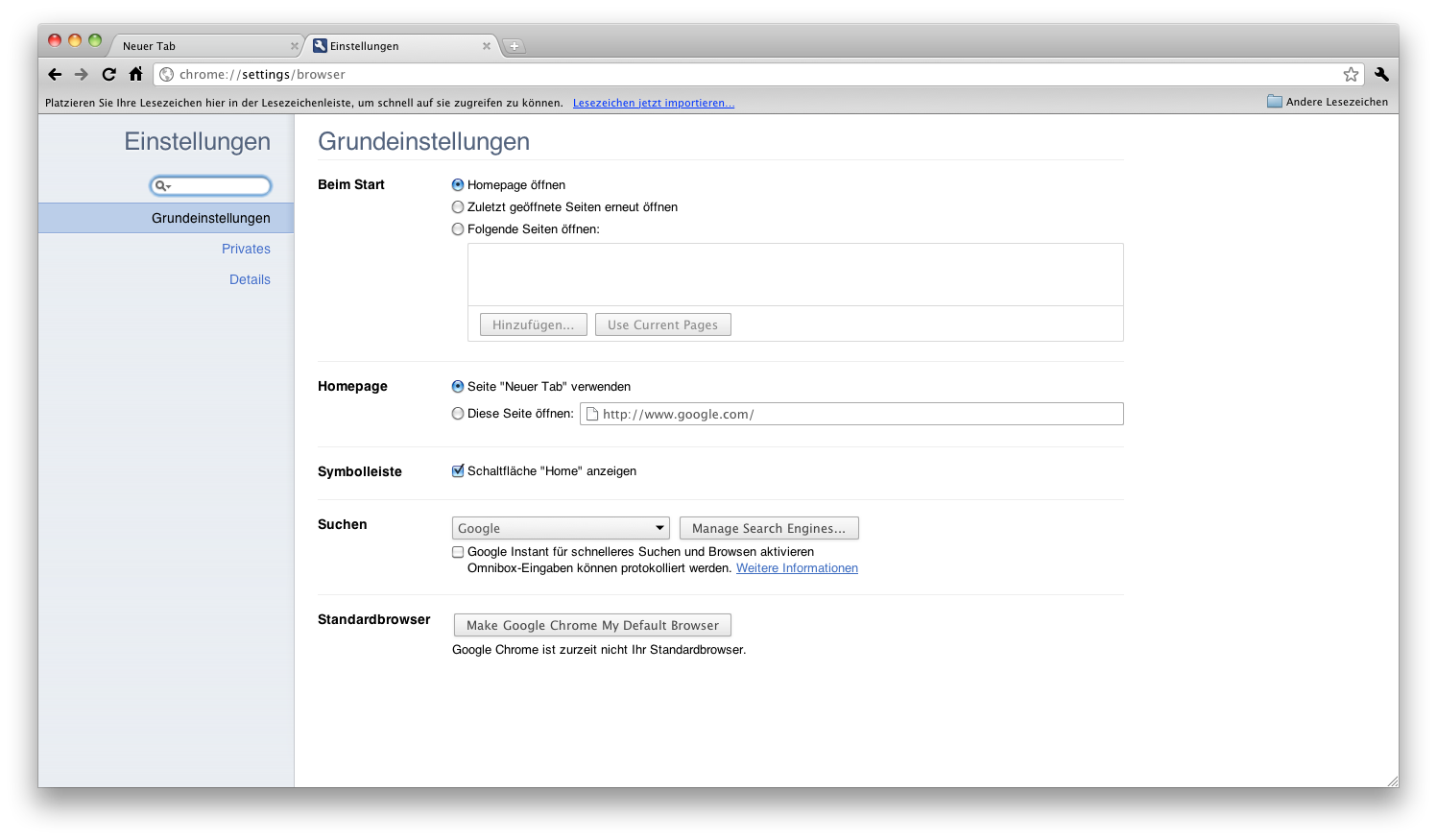 Einstellungen ind Chrome 10