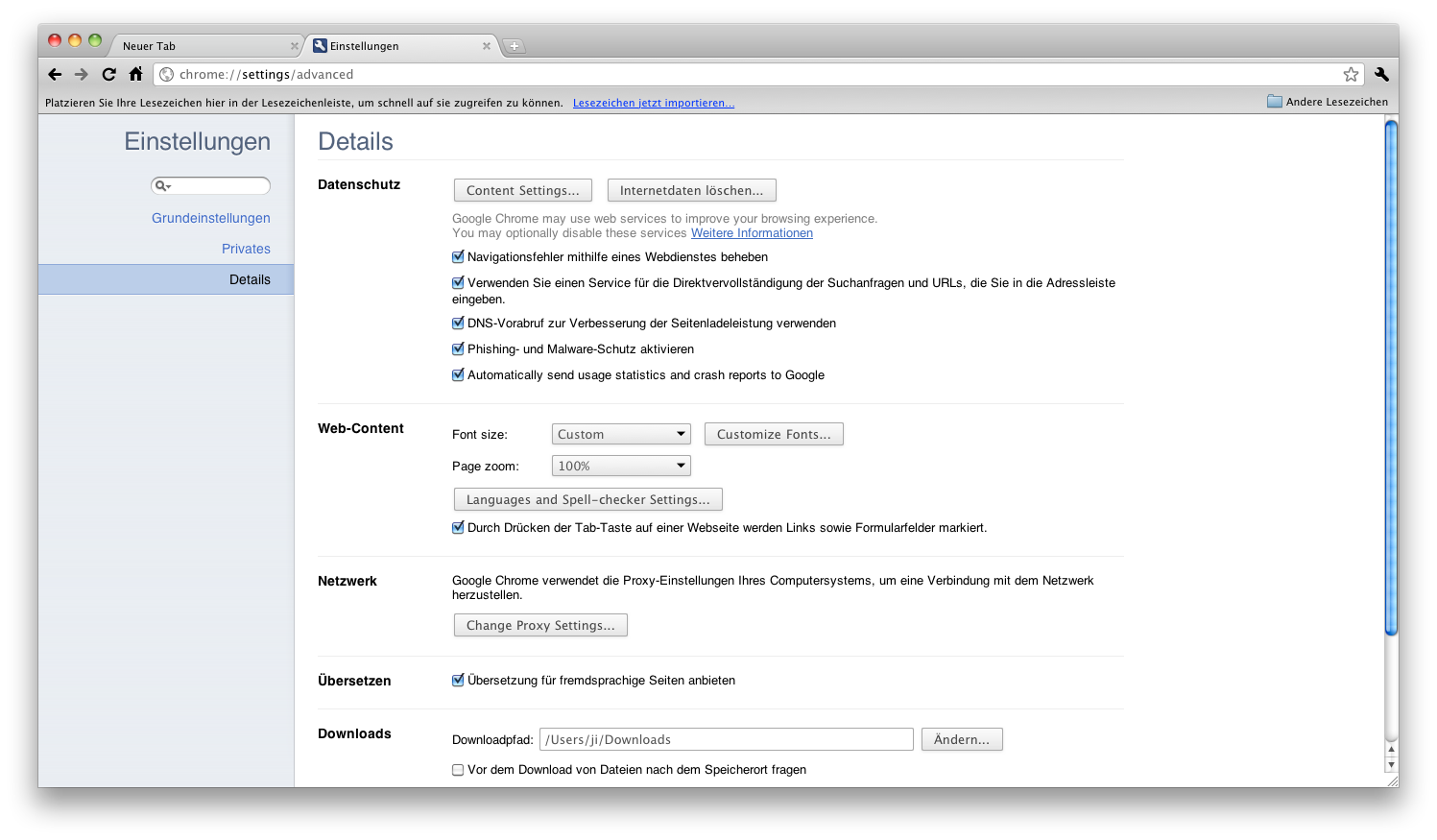 Einstellungen ind Chrome 10