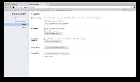 Einstellungen ind Chrome 10