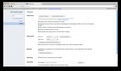 Einstellungen ind Chrome 10