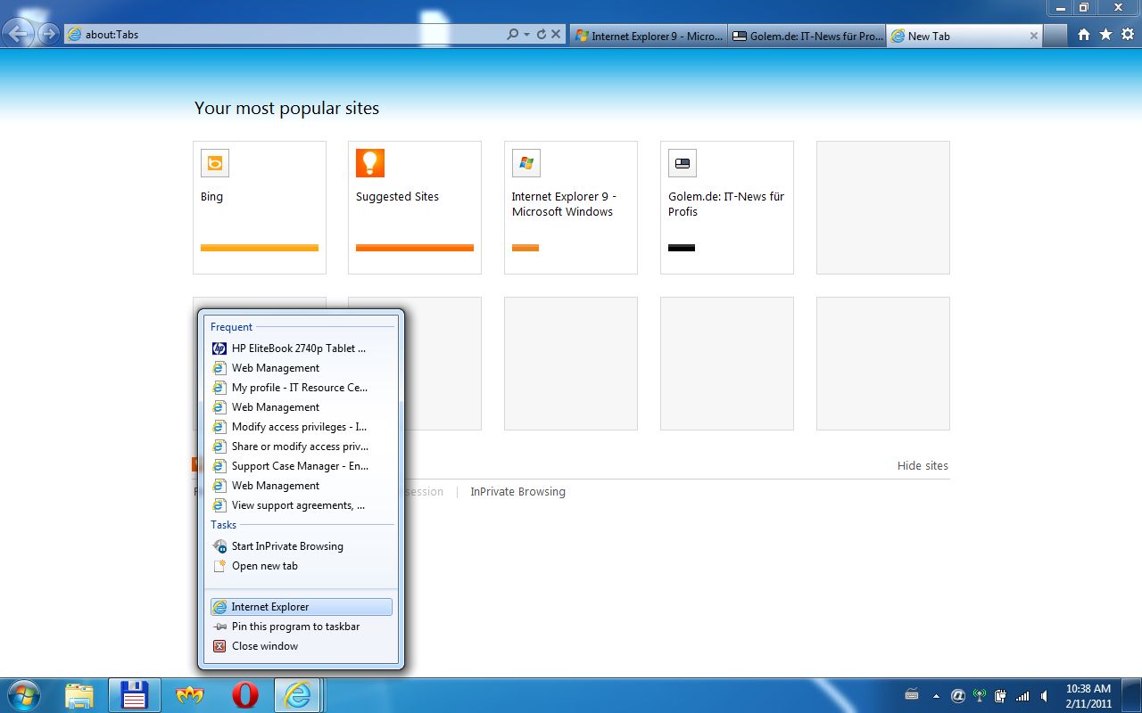 Internet Explorer 9 RC - Sprungliste