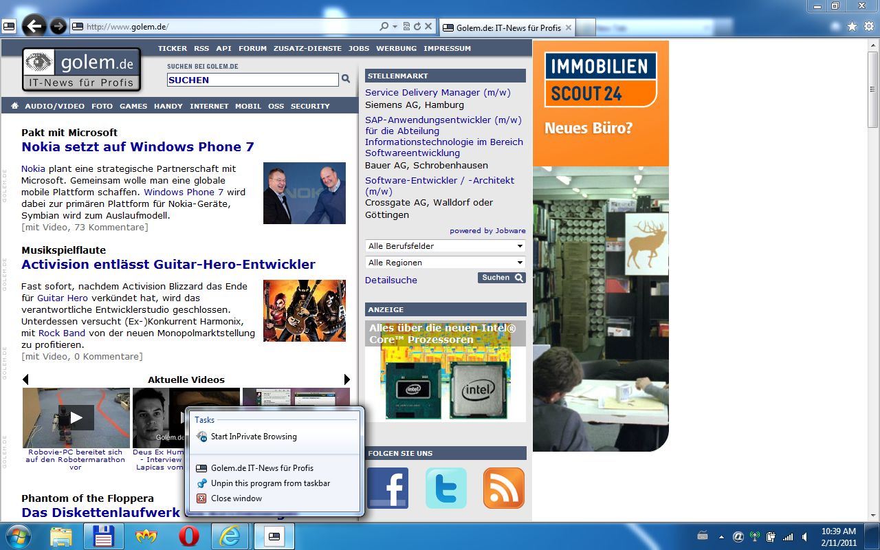 Internet Explorer 9 RC - angeheftete Webseite auf der Taskleiste