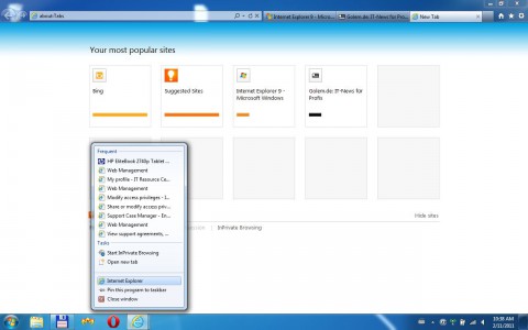 Internet Explorer 9 RC - Sprungliste