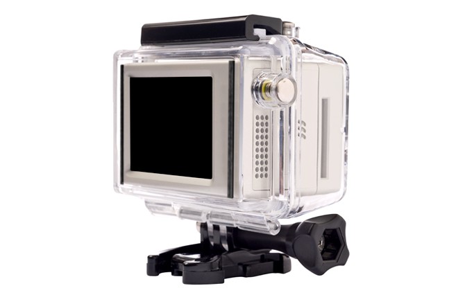 Gopro LCD Bacpac mit Hero-Helmkamera und Schutzgehäuse