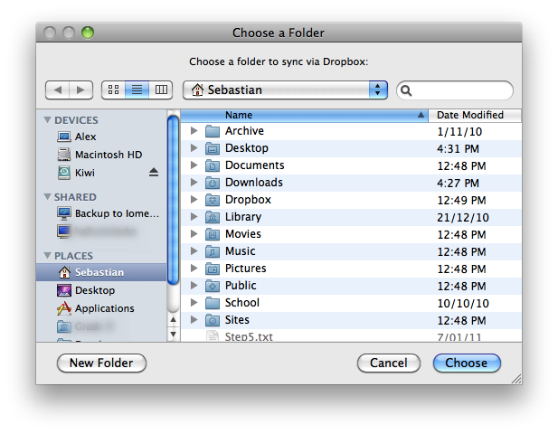 Macdropany - Auswahl eines Ordners